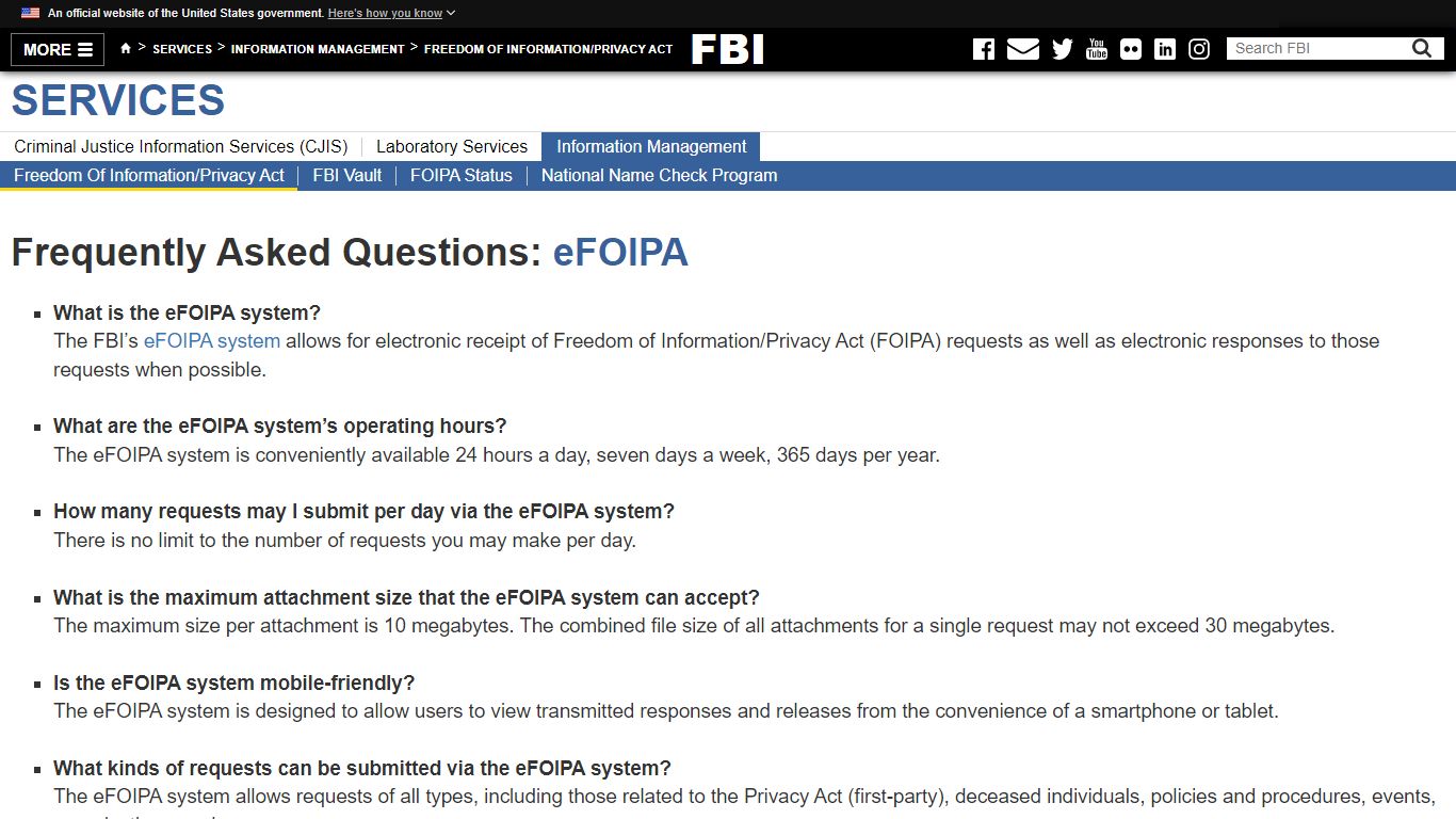 Frequently Asked Questions: eFOIPA — FBI